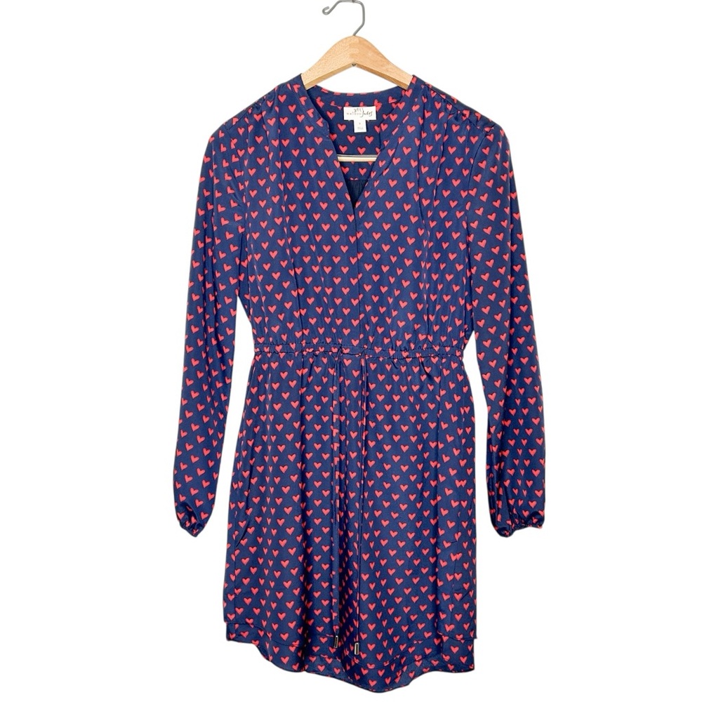 Maison Jules Heart Print Long Sleeve Mini‎ Dress Small S
